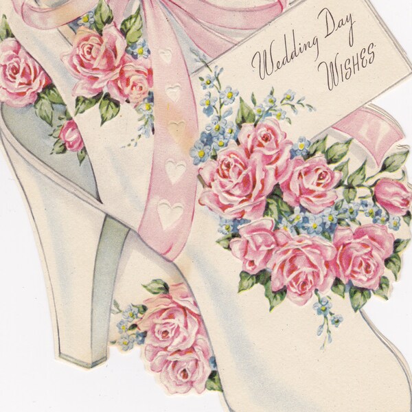Wedding Day Wishes- Shoe Flowers- 1949 Vintage Card- Used