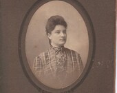 Edwardian Fashions- Woman in Plaid Blouse- 1900s Vintage Cabinet Photograph