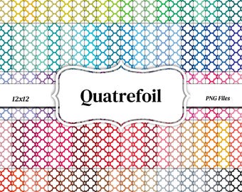 Quatrefoil Digital Paper Bundle: 100 Colors (PNG, 300 dpi)