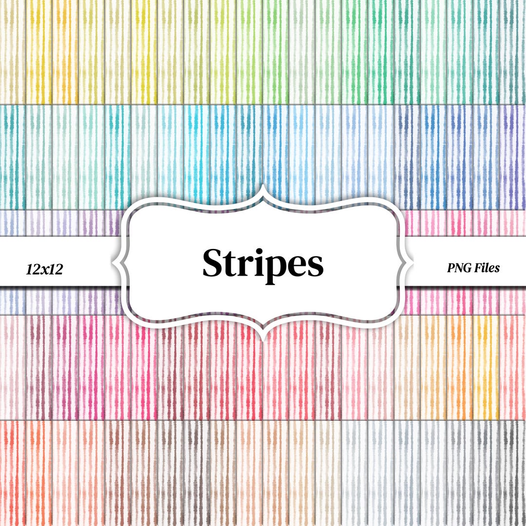 Stripes Pattern Digital Paper Bundle: 100 Colors (12x12, PNG, 300 Dpi ...