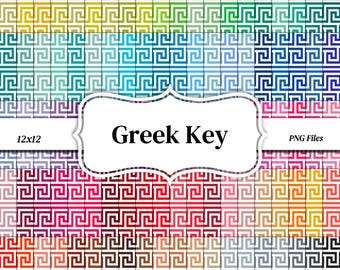Greek Key Pattern Digital Paper Bundle: 100 Colors (PNG, 300 dpi)