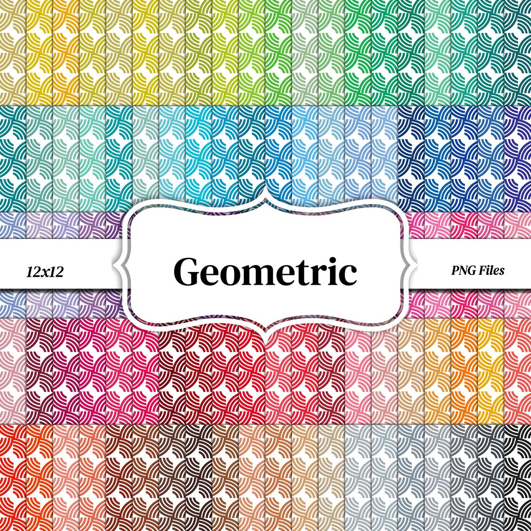 Geometric Pattern Digital Paper Bundle: 100 Colors (12x12, PNG, 300 Dpi ...