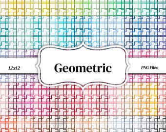Geometric Pattern Digital Paper Bundle: 100 Colors (PNG, 300 dpi)