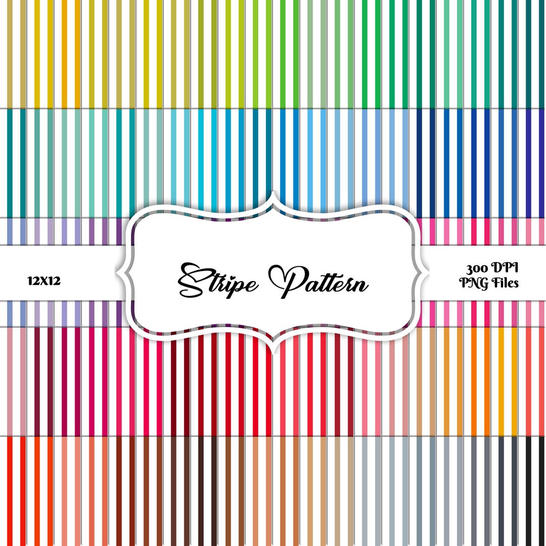 100 Vertical Stripes Pattern Digital Paper Pack: 100 Colors (12x12, PNG ...