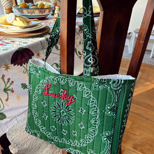 Quilted Bandana Tote | Personalized & Machine Embroidered