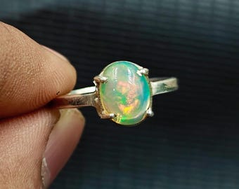 Ethiopian Opal Sterling Silver Ring - Size 8 - Stacking Ring