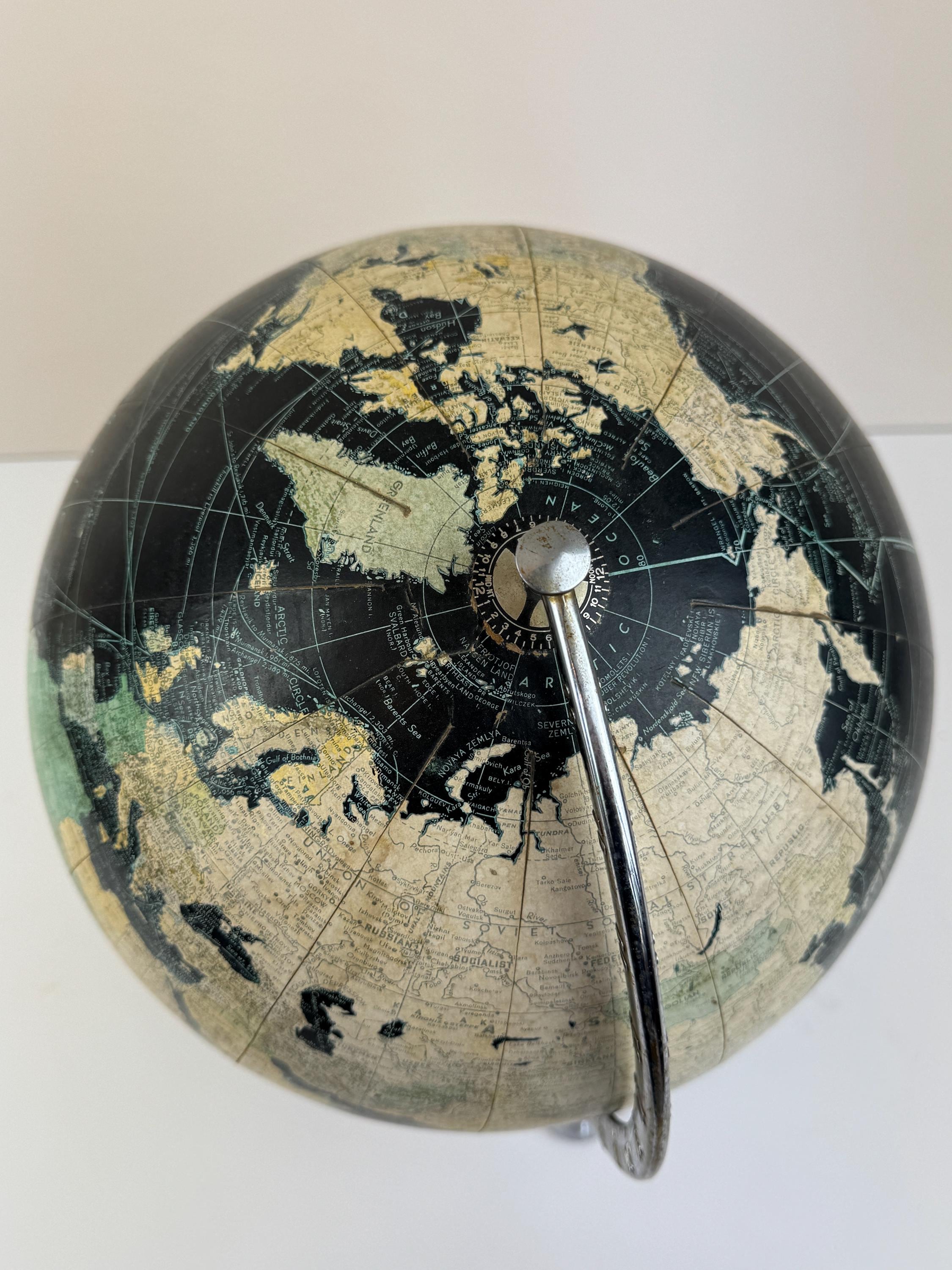Vintage 1949 Weber Costello Black Globe With Chrome Airplane Base