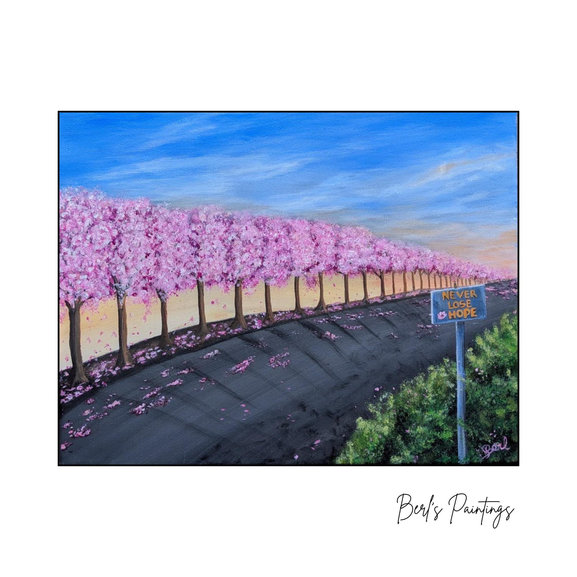 Cherry Blossom Road Painting - Etsy