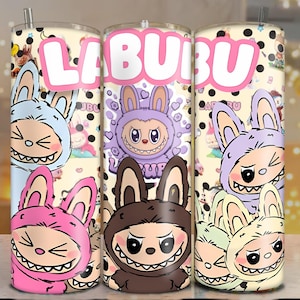 New Funny Cartoon Labubu Character 20oz Skinny Tumbler Wrap, Labubu Tumbler Wrap, Trending Labubu Tumbler, Sublimation Design, Gift For Kids