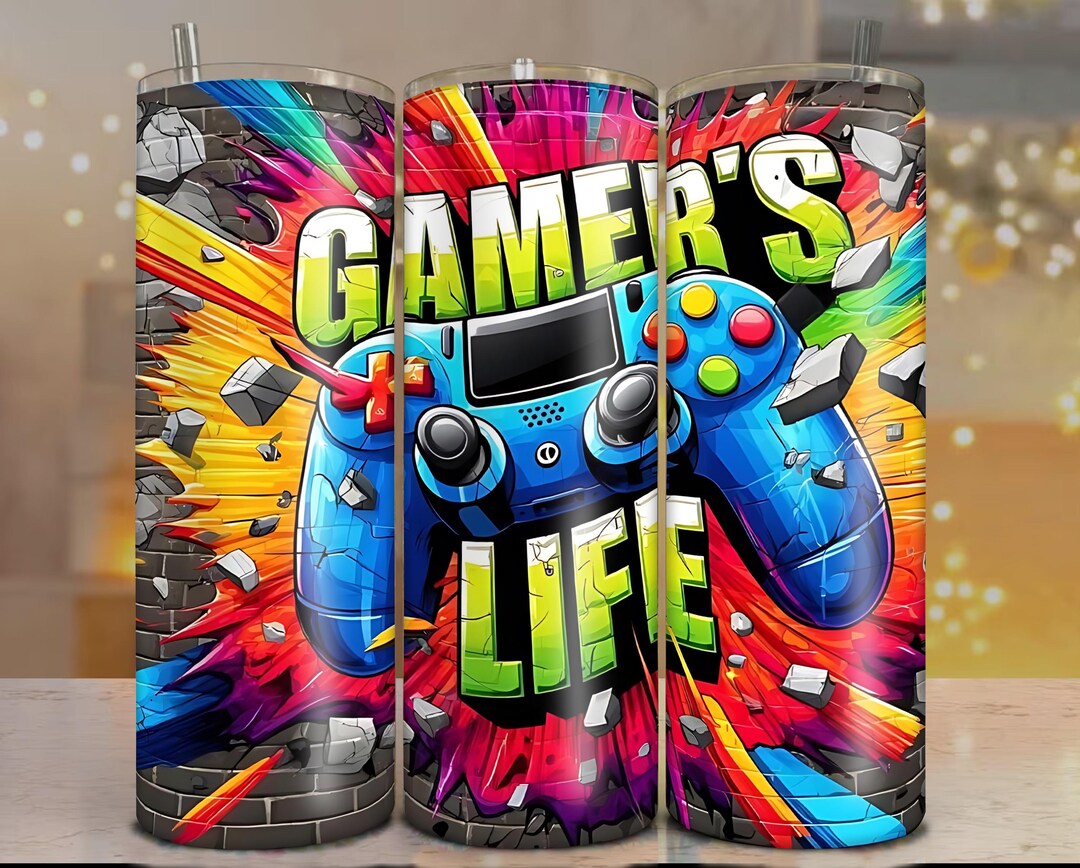 Gaming Controller Tumbler Wrap: 20 Oz Skinny Tumbler Sublimation Design ...