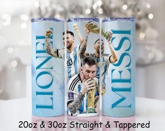 Messi Soccer Tumbler Wrap PNG: Blue & Gold Champion Design (Digital Download)