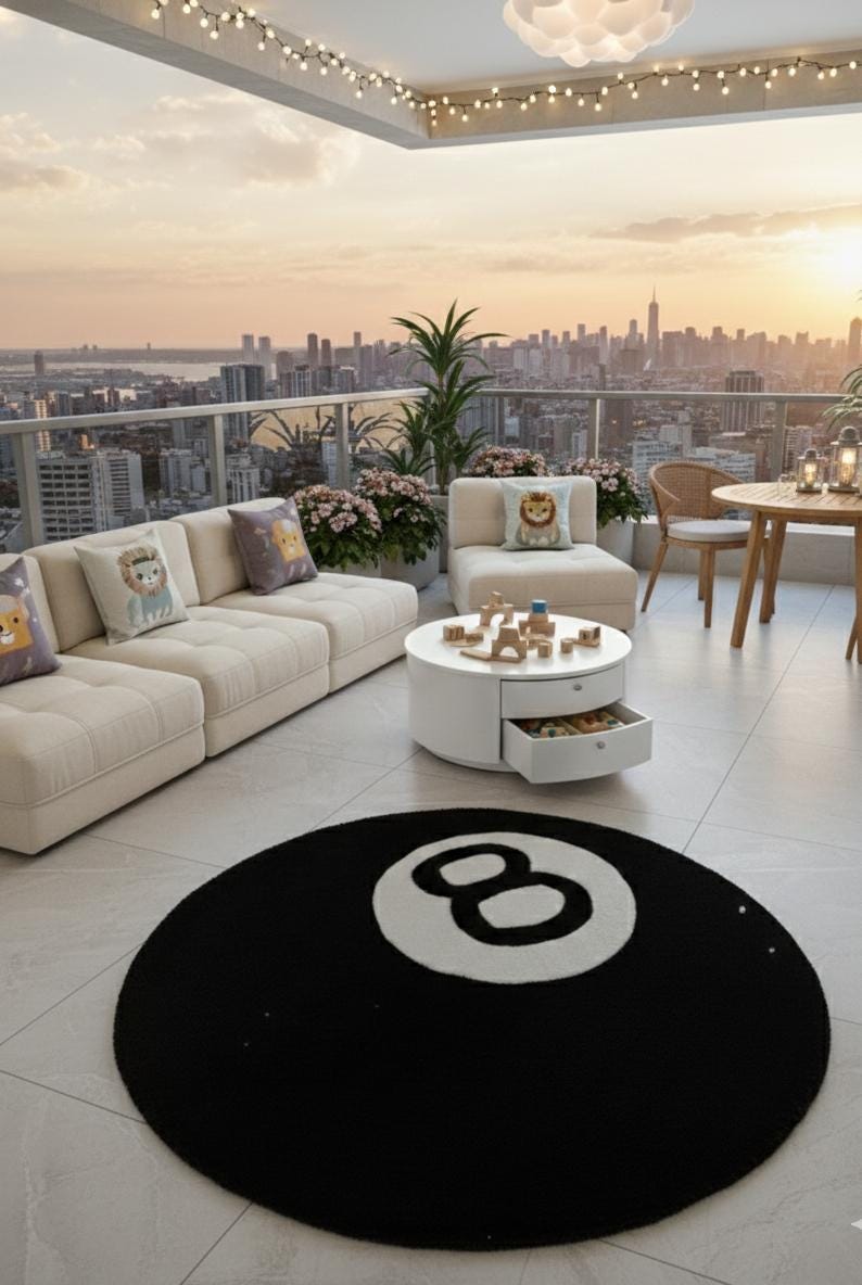 Round 8 Ball Rug – Black Statement Area Rug, Pool Table Decor, Modern ...