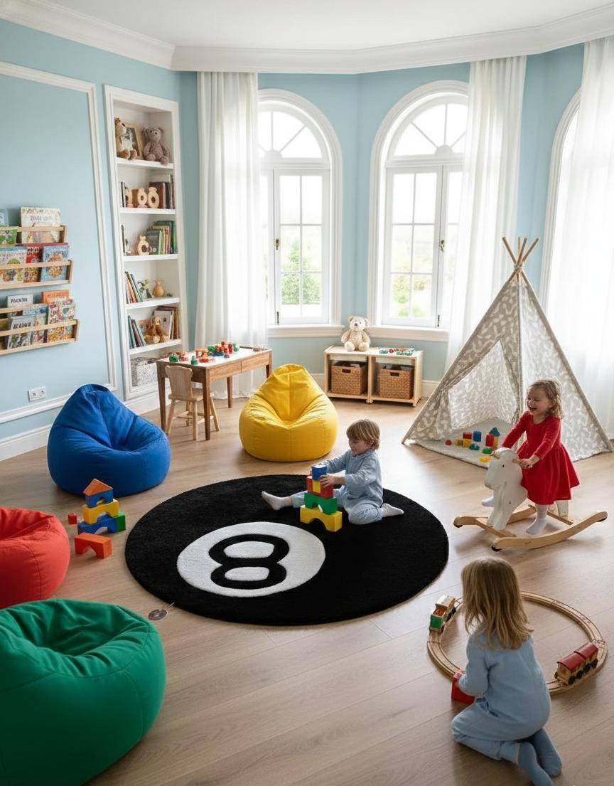 Round Rug With Pool Table Round 8 Ball Rug – Black Statement Area Rug, Pool Table Decor, Modern ...