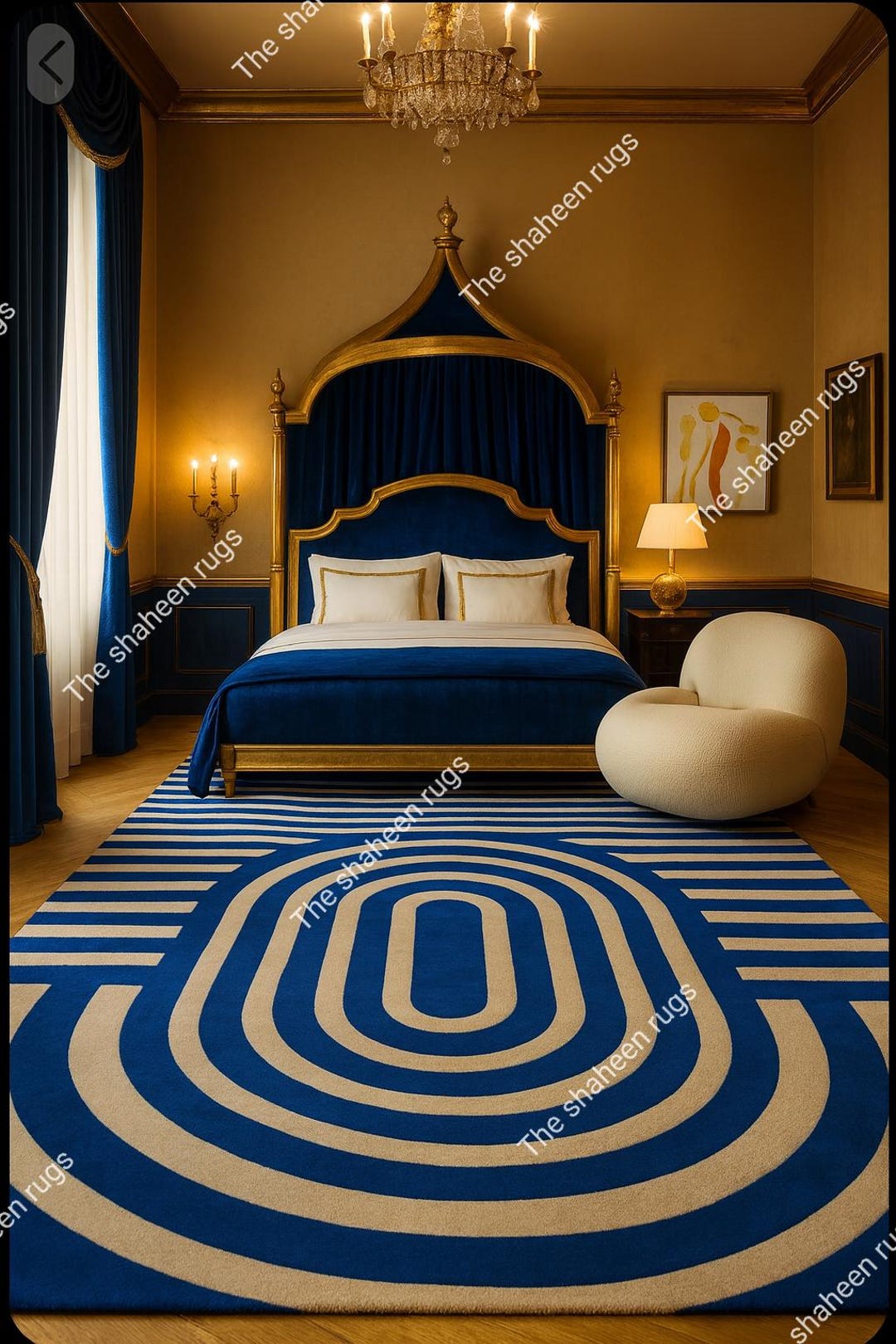 Hand-tufted Wool Area Rug: Modern Blue Geometric Carpet High Pile Hight ...