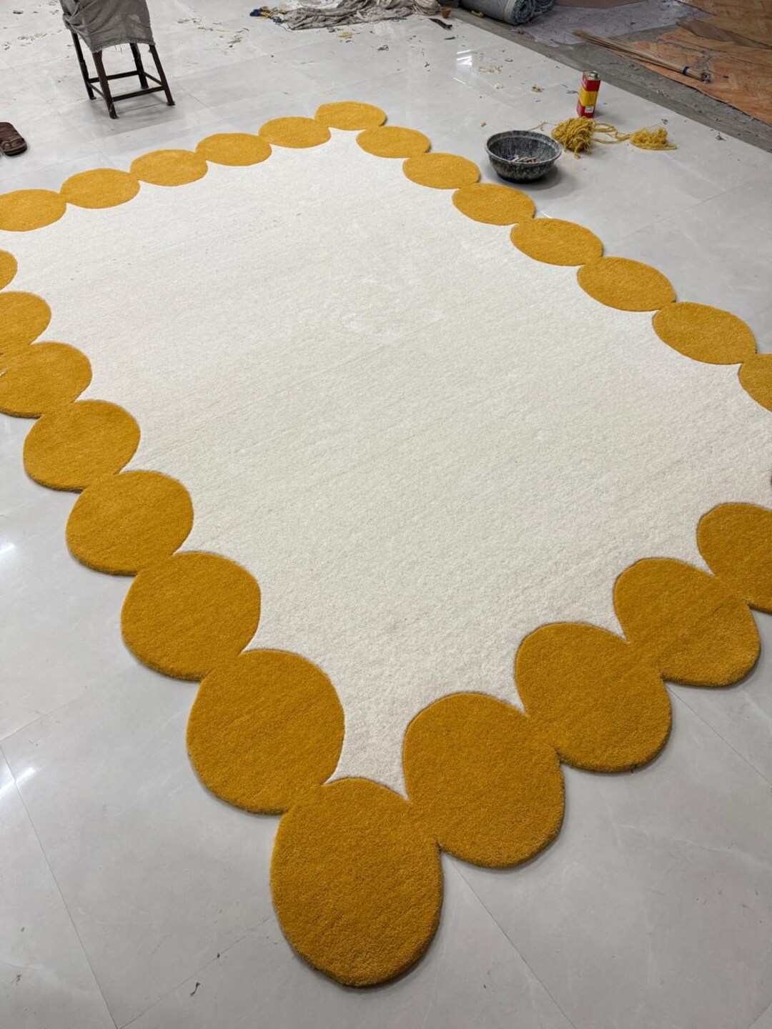 Modern Irregular Shape Rug, Scalloped Edge Area 7x9 Ft Rug – Handmade ...