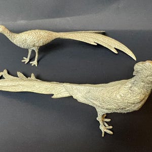 Pair of Silver‑Plated Pheasant Ornaments, c.1950s–70s, 20 cm