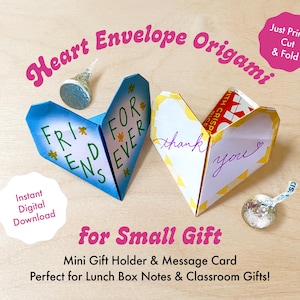 Sobres de corazón de origami: 10 mini sobres para regalos y tarjetas imprimibles / Descarga instantánea en PDF / Ideales para cumpleaños y regalos en el aula