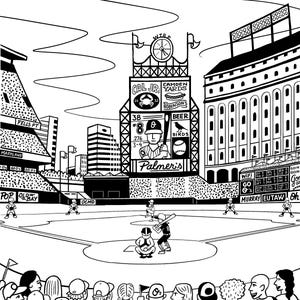 Camden Yards Handgezeichneter Kunstdruck