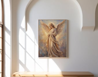 Angel Wall Art. Guardian Angel Print. Christian Home Decor. Vintage Oil Painting. Spiritual Gift. Religious Nursery Art. Heavenly Wings
