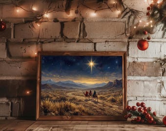 Three Wise Men Digital Art. Magi Camels Print. Star of Bethlehem. Christian Digital Wall Art. Epiphany. Christmas poster.