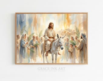 Palm Sunday. Triumphal Entry of Christ Art. Oil Jesus Painting. Christian Easter Wall Digital Print. Holy Week LDS  Decor