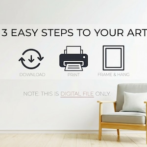 The image is a wall decal with instructions for creating a digital art piece, accompanied by a chair in the foreground.