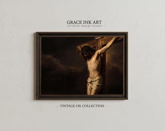 The Crucifixion of Jesus | Passion of Christ Digital Art. Instant Download. Vintage Christian Print.