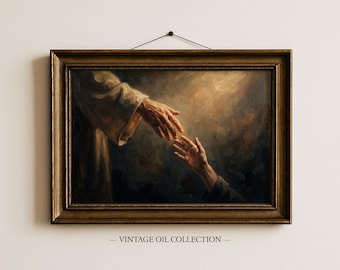 Hand of God, Christian Art, Jesus Painting, Jesus Saves Peter, Picture of Christ,, LDS Art Gift, Bible Verse Vintage Wall Art, Catholic Art