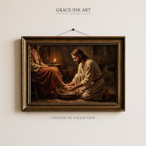 Jesus Washing Feet, Disciples’ Feet Humility Scene. Bible Christian Artwork, Vintage Jesus art, Bible verse, digital download. LDS Gift