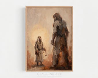 David and Goliath Art ,  Samuel 17, Wall art, Minimalistic Bible art, Bible Story, Modern Christian Print. Digital Download