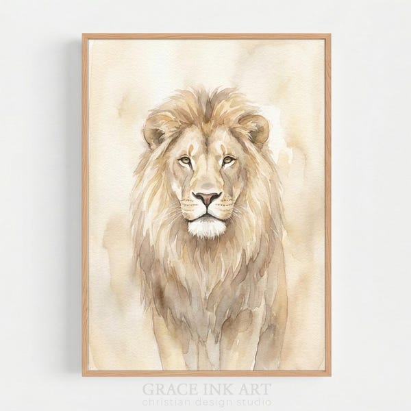 Lion of Judah. Easter Victory. Art Watercolor Lion Painting. Christian Easter Wall Digital Print. Resurrection Symbol. Religious Home Decor