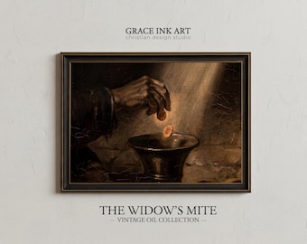 The Widow's Mite Painting. Digital. Two Small Coins Vintage Art. Biblical Charity Art, Faith Wall Art, Christian Home Decor. Christmas Gift