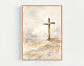 Easter Cross. Christian Wall Art. He Is Risen Print, Faith-Inspired Art, Religious Decor, Jesus Resurrection Digital LDS Art.