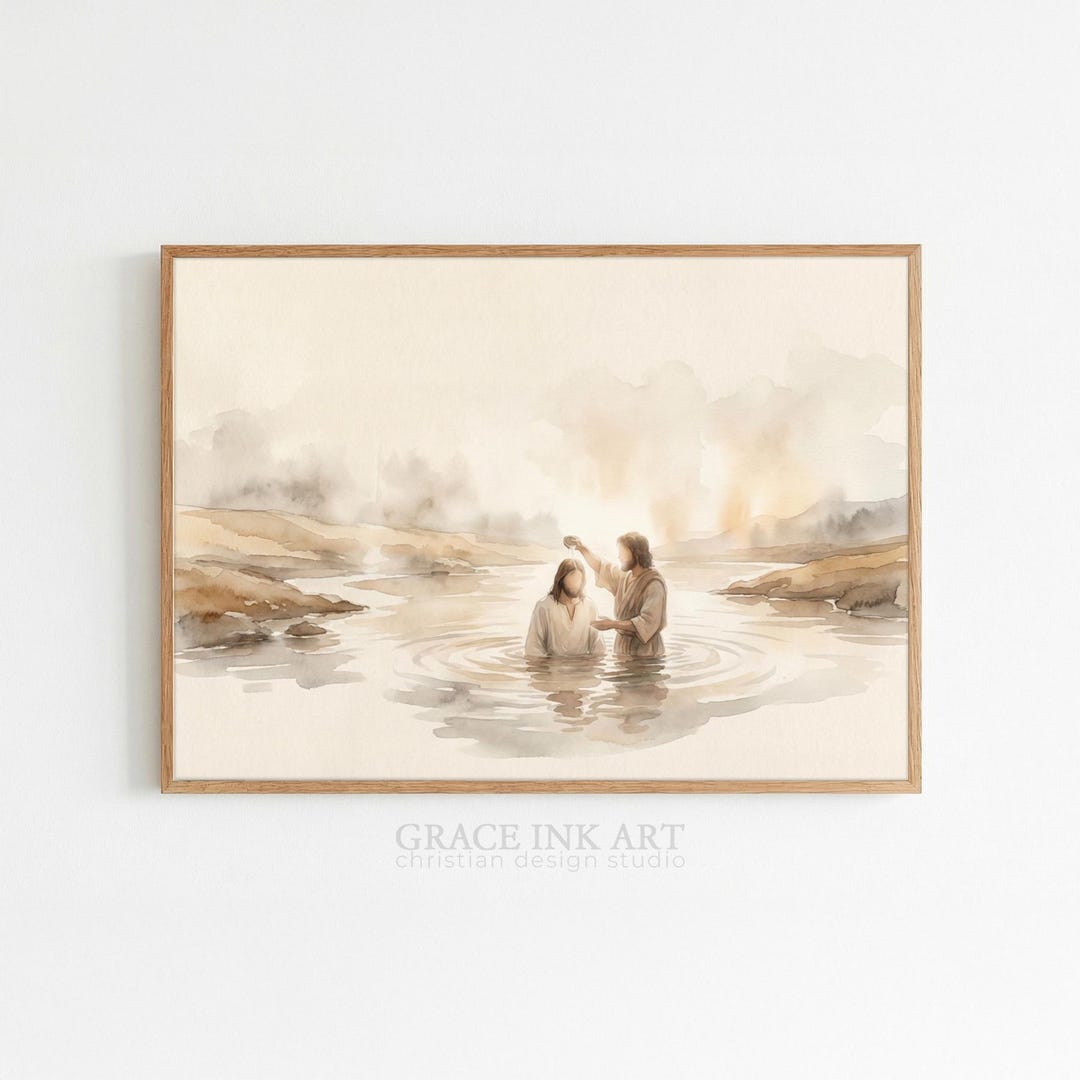 Jesus Being Baptized by John the Baptist With Holy Water, Horizontal ...