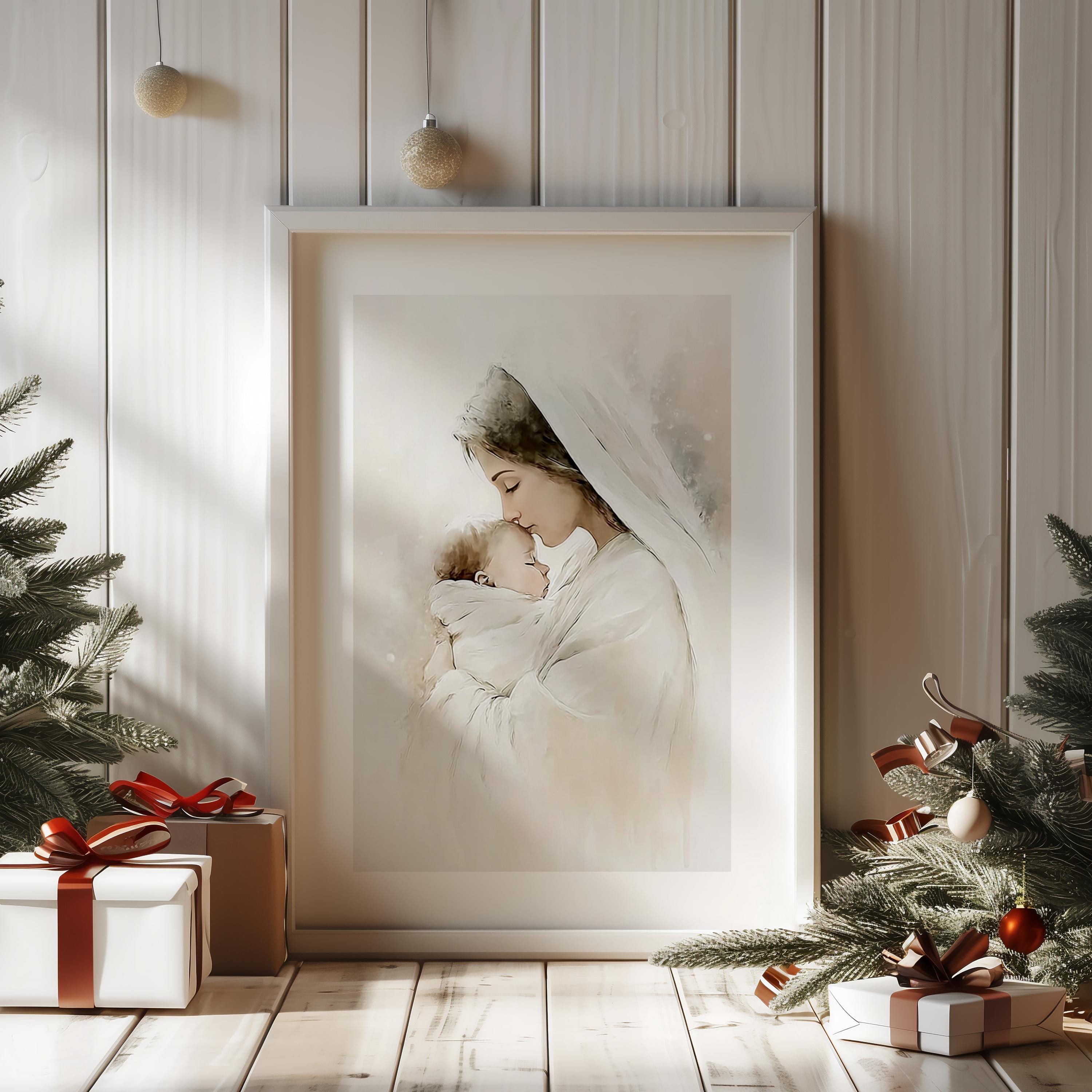 Virgin Mary and Baby Jesus Wall Art. Christian Digital Print. Modern ...