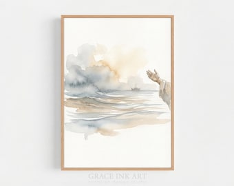 Jesus Calms The Storm,Miracles Of Jesus Christ Picture,Digital Art,Christian Artwork, Jesus Clipart, Bible Stories, Jesus Artwork, Bible Art