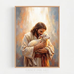Jesus Holding Lamb Print. The Lord Is My Shepherd Art. Christian Wall Art Decor Bible Print. LDS Art. Vintage Painting Look. Digital Print