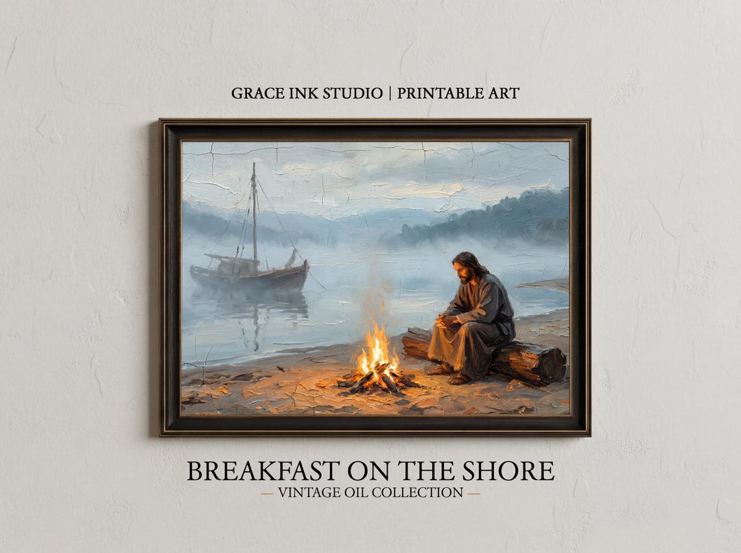Breakfast on the Shore. Jesus Grilled Fish.inspirational Christian Wall ...