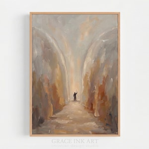 Red Sea Miracle.  Exodus. Beige Minimalist Oil Art.Christian Wall Art For Home.Bible Print Inspiration.Moses Painting.Digital Print.LDS Gift