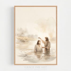 Jesus Being Baptized by John The Baptist with Holy Water, Bible Homely LDS Decorative Art, Digital Download