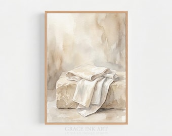 Folded Burial Cloths. Easter Jesus Resurrection. Bible Print. Minimalist Oil Art. Faith Art Decor. Christian Wall Art. Digital LDS Print