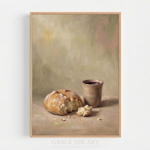 Bread And Wine Artwork. Holy Communion. Christian Wall Art. Beige Minimalist Oil Art. Faith Art Home Decor. Bible Print. Digital Print
