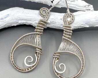 Sterling Silver Wire Weave Dangle Earrings