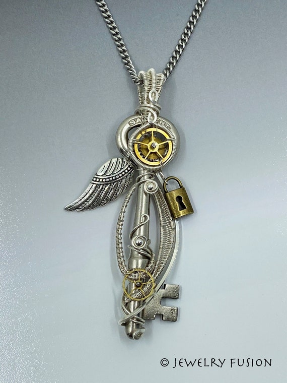 Angel Key Necklace Blue