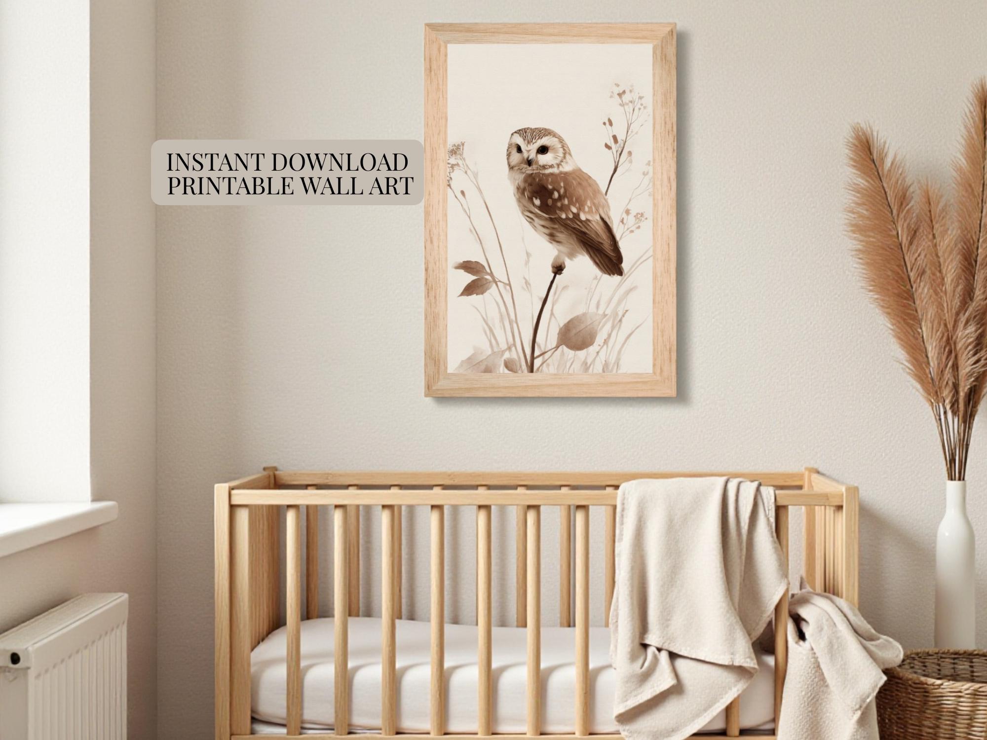 Woodland Owl Nursery Wall Art Printable, Baby Animal Nursery Decor, Neutral Nursery Print, Forest Nu