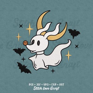 Ghost Dog Embroidery Design: Halloween Nightmare, Sparkle Moon Bats (Multiple Sizes & Formats)