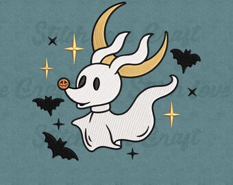 Ghost Dog Embroidery Design: Halloween Nightmare, Sparkle Moon Bats (Multiple Sizes & Formats)