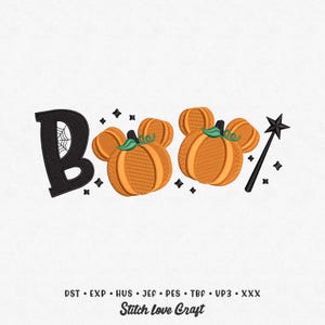 Boo Pumpkin Mouse Embroidery Design: Halloween Magic Pumpkin Machine File (5 Sizes, Multiple Formats)