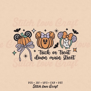 Spooky Season Embroidery Design: Pumpkin Mouse, Halloween, Trick or Treat (Multiple Sizes & Formats)