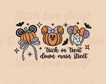 Spooky Season Embroidery Design: Pumpkin Mouse, Halloween, Trick or Treat (Multiple Sizes & Formats)